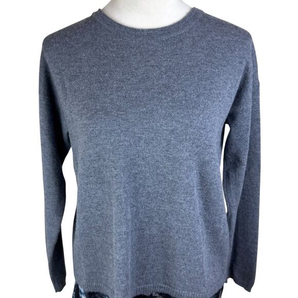 Guido Lombardi Gray Merino Wool Knit Silk Satin Flyaway Back Twofer Sweater - Picture 7 of 12